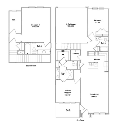 two floor plan of a house with bedrooms and a living room